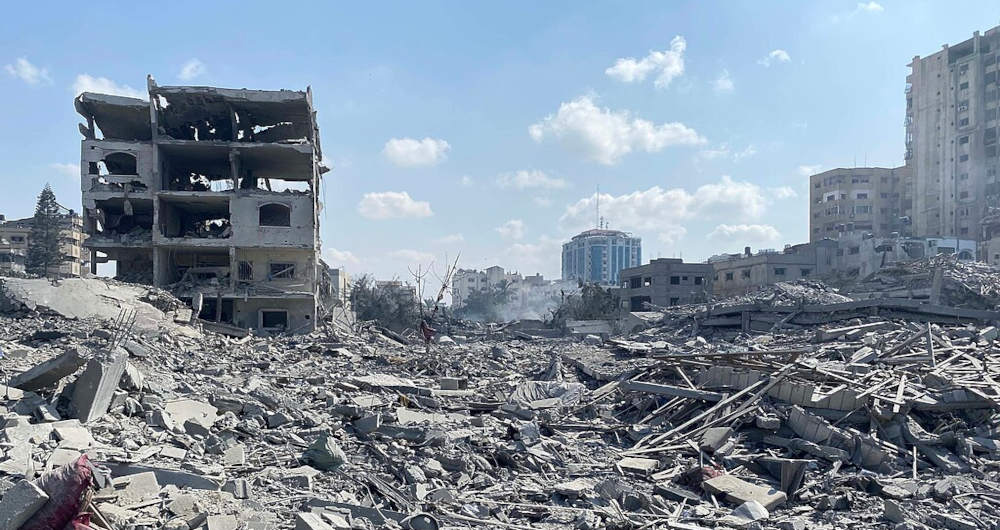 Damage following an Israeli airstrike on the El-Remal aera in Gaza City on October 9, 2023